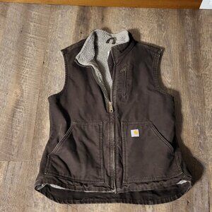 Carhartt Women's Vest M  8/10 Brown Duck Canvas WV001-DKB Sherpa Lined Full Zip